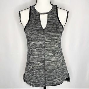 Keyhole Front & Back  Faux Leather Trim Knit Tank